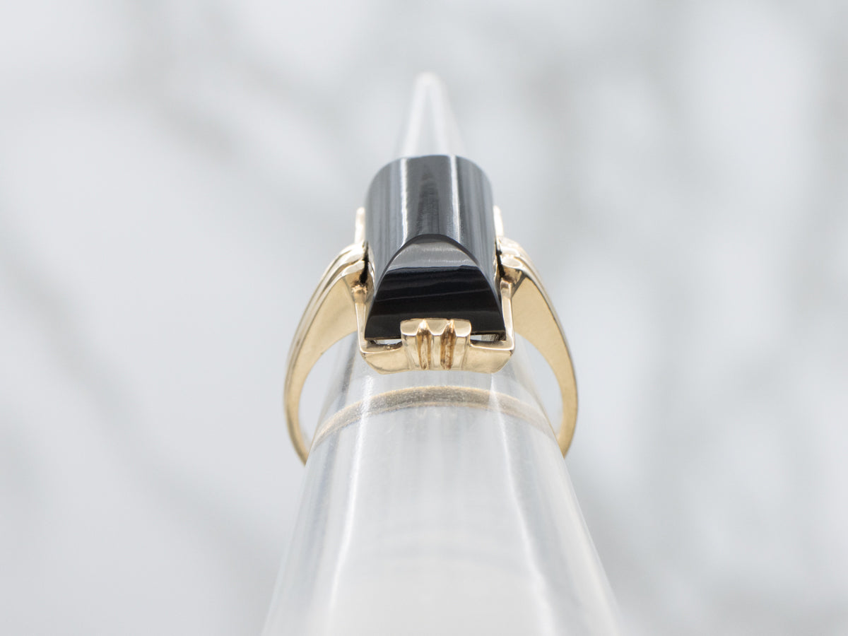 Ladies Black Onyx and Gold Mid Century Ring
