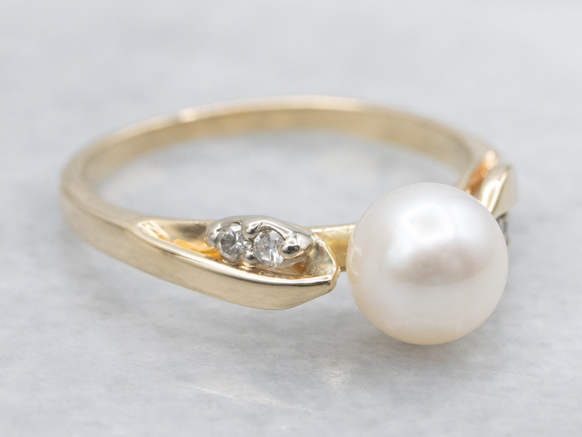 Pearl and Diamond Accent Yellow Gold Ring