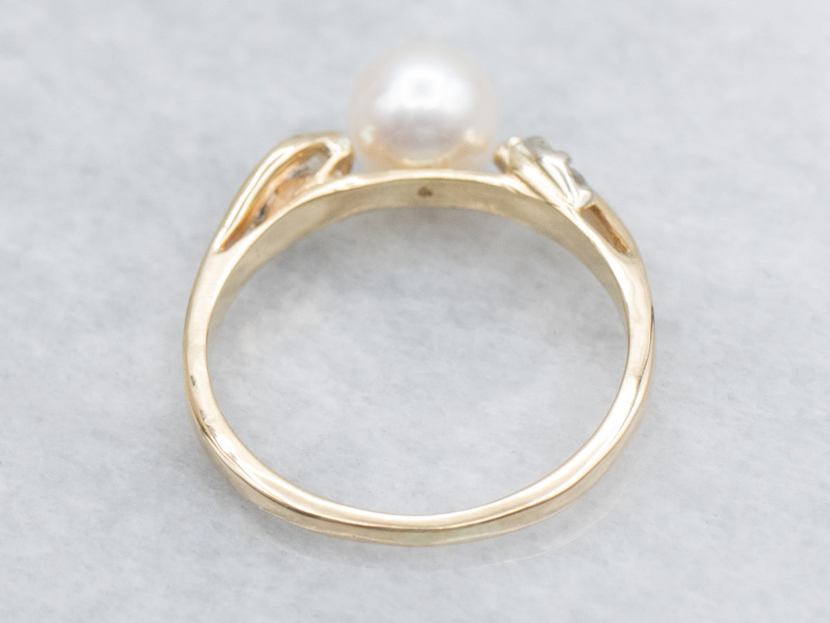 Pearl and Diamond Accent Yellow Gold Ring