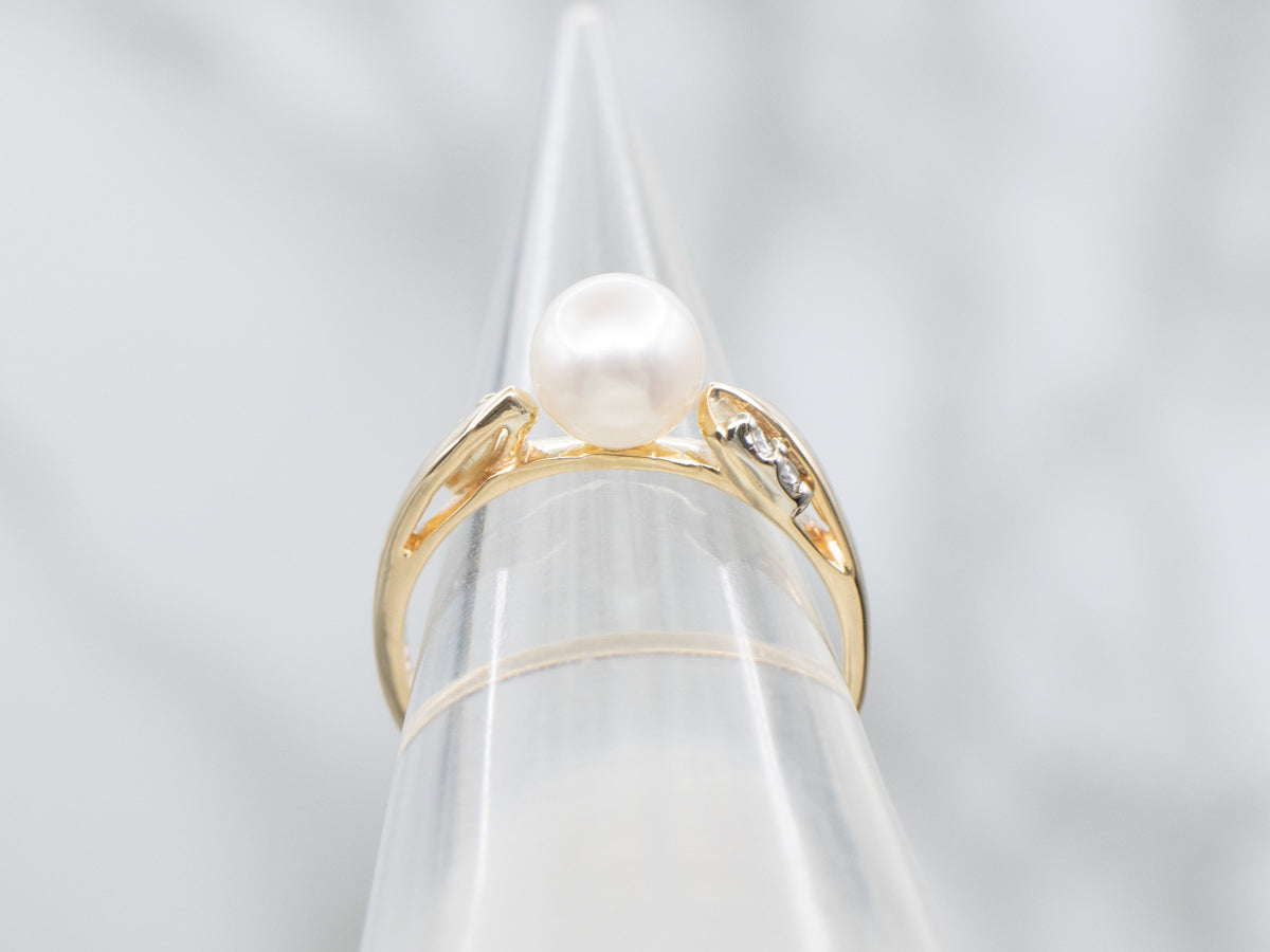 Pearl and Diamond Accent Yellow Gold Ring