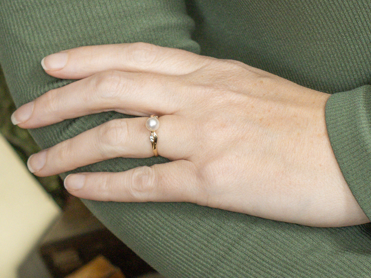 Pearl and Diamond Accent Yellow Gold Ring