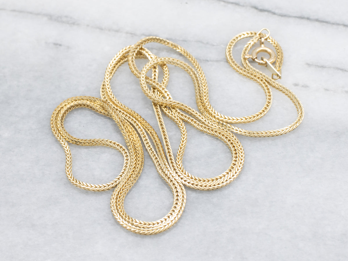Long Yellow Gold Wheat Chain with Spring Ring Clasp