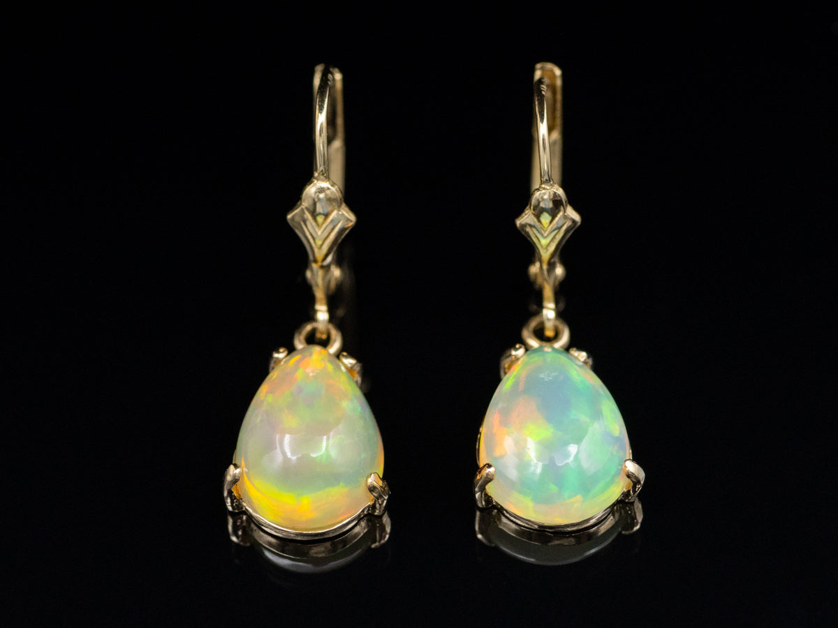 Pear-Cut Opal Yellow Gold Drop Earrings