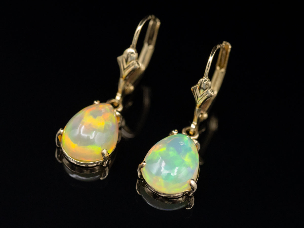 Pear-Cut Opal Yellow Gold Drop Earrings