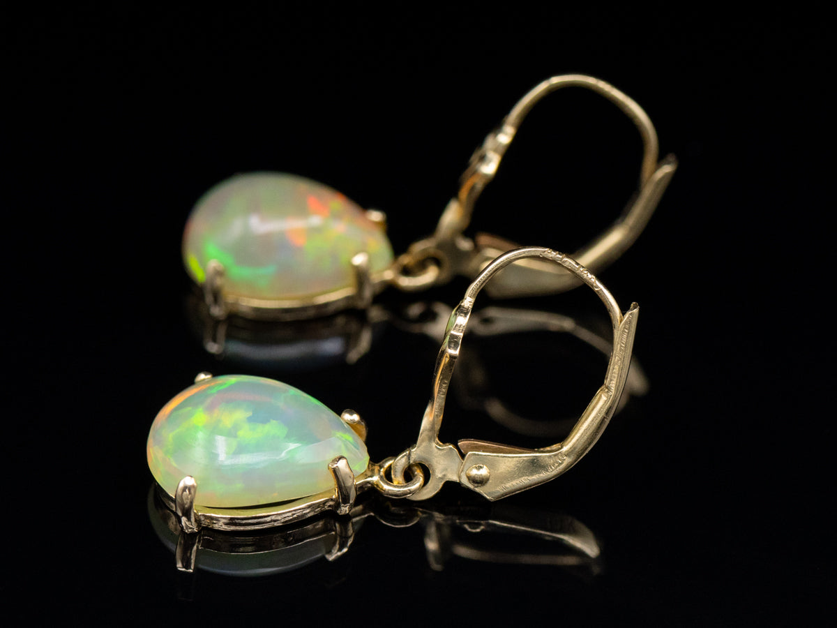 Pear-Cut Opal Yellow Gold Drop Earrings