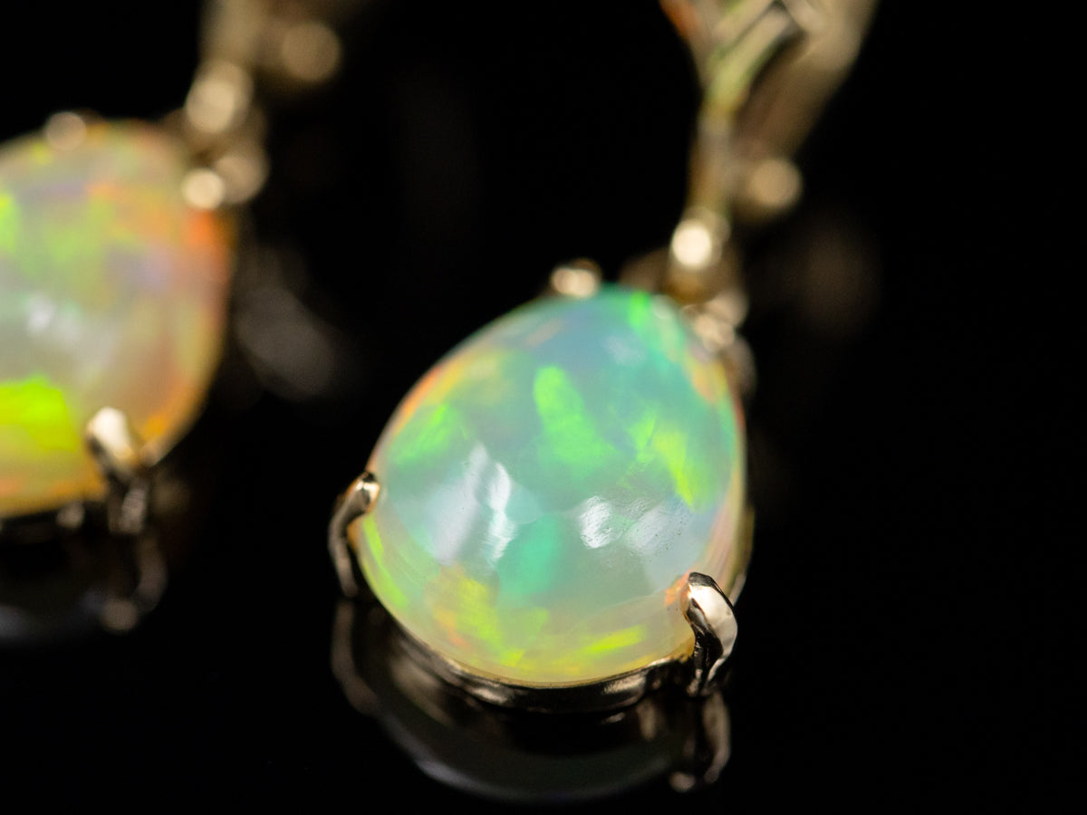 Pear-Cut Opal Yellow Gold Drop Earrings