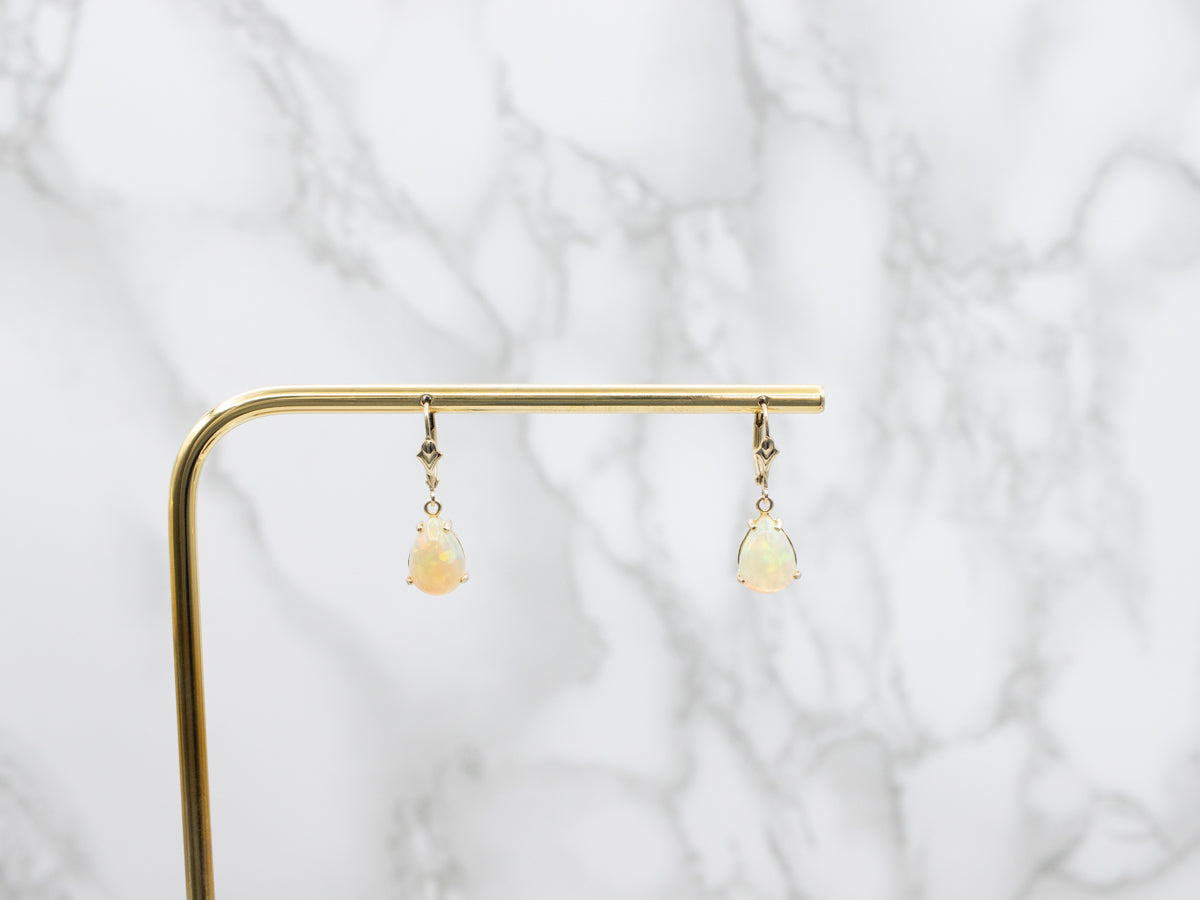 Pear-Cut Opal Yellow Gold Drop Earrings
