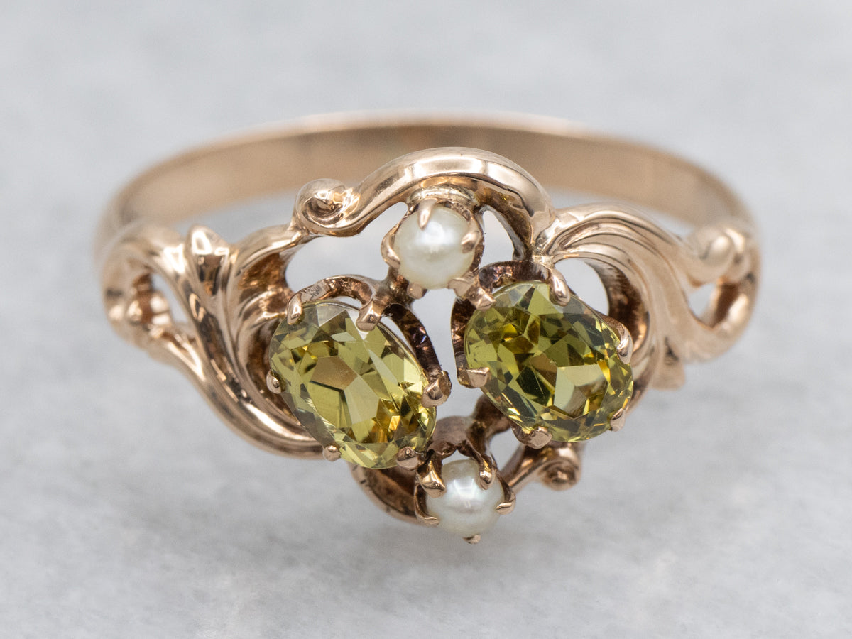 Antique Mali Garnet and Pearl Rose Gold Ring