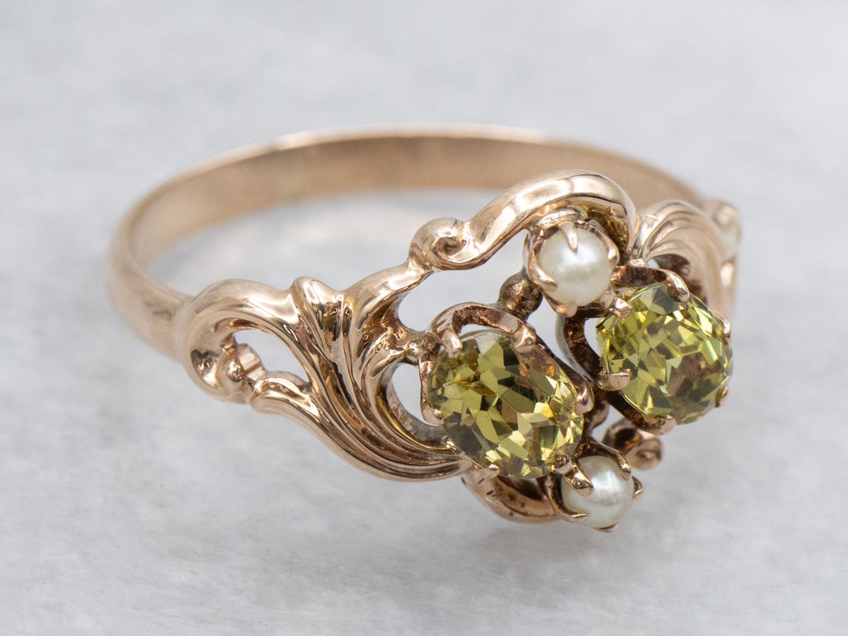 Antique Mali Garnet and Pearl Rose Gold Ring