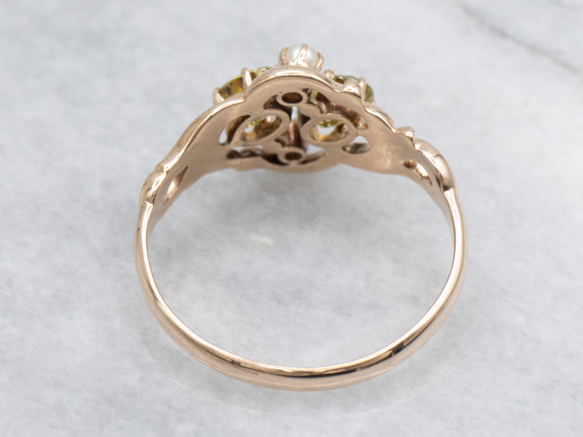 Antique Mali Garnet and Pearl Rose Gold Ring