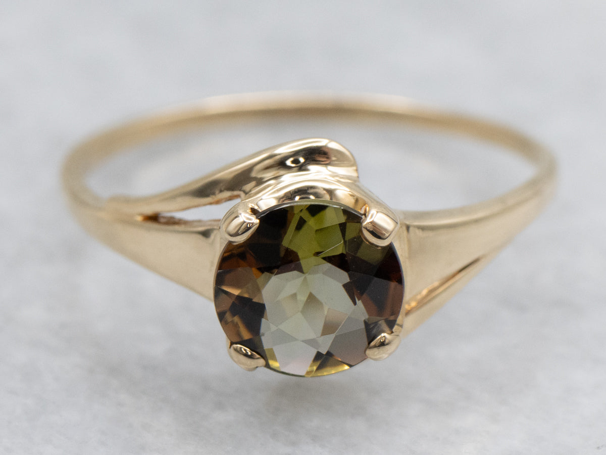 Andalusite and Yellow Gold Bypass Ring