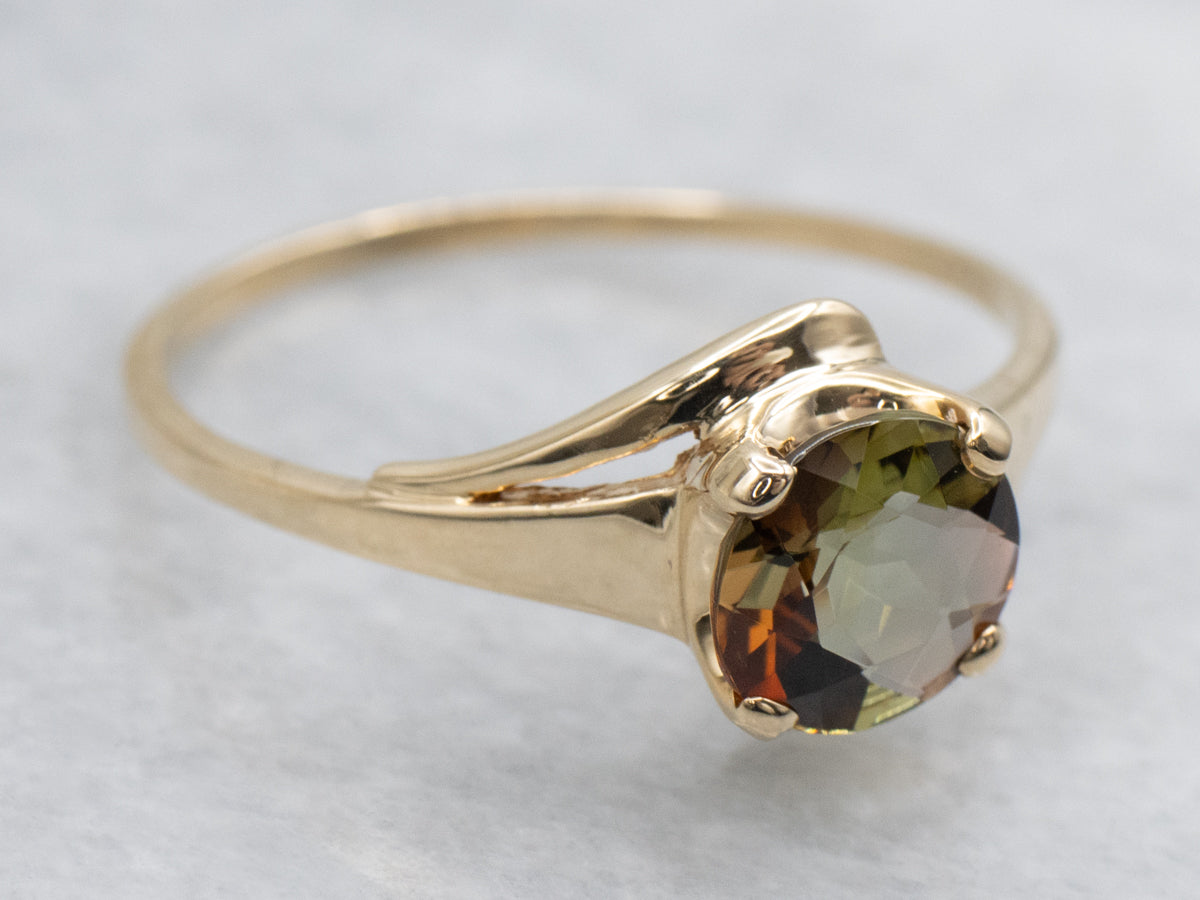 Andalusite and Yellow Gold Bypass Ring