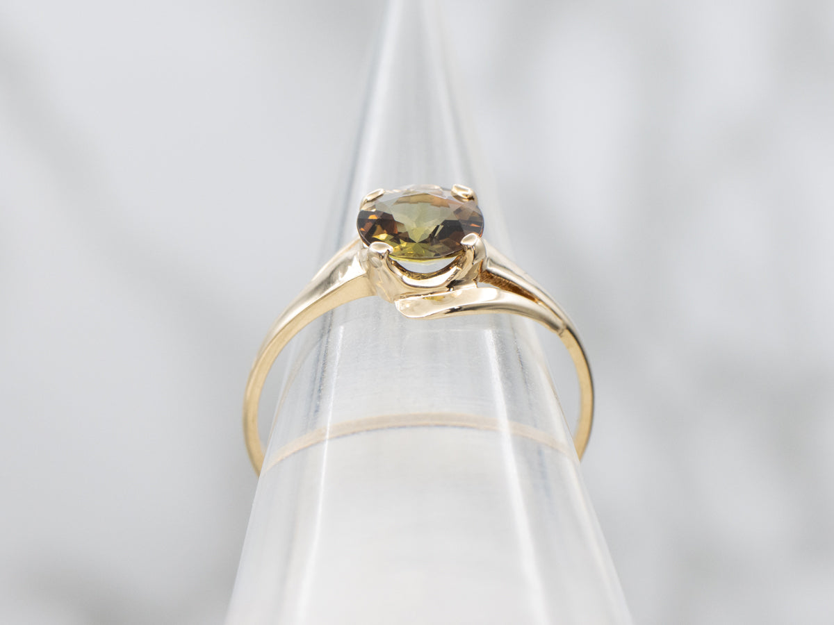 Andalusite and Yellow Gold Bypass Ring