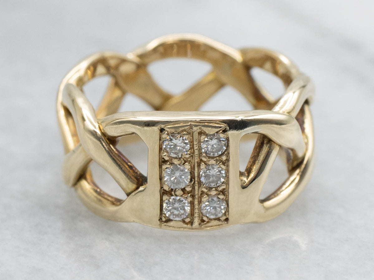 Diamond Yellow Gold Lattice Band