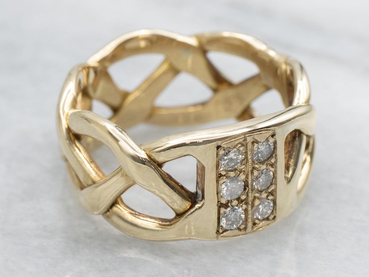 Diamond Yellow Gold Lattice Band