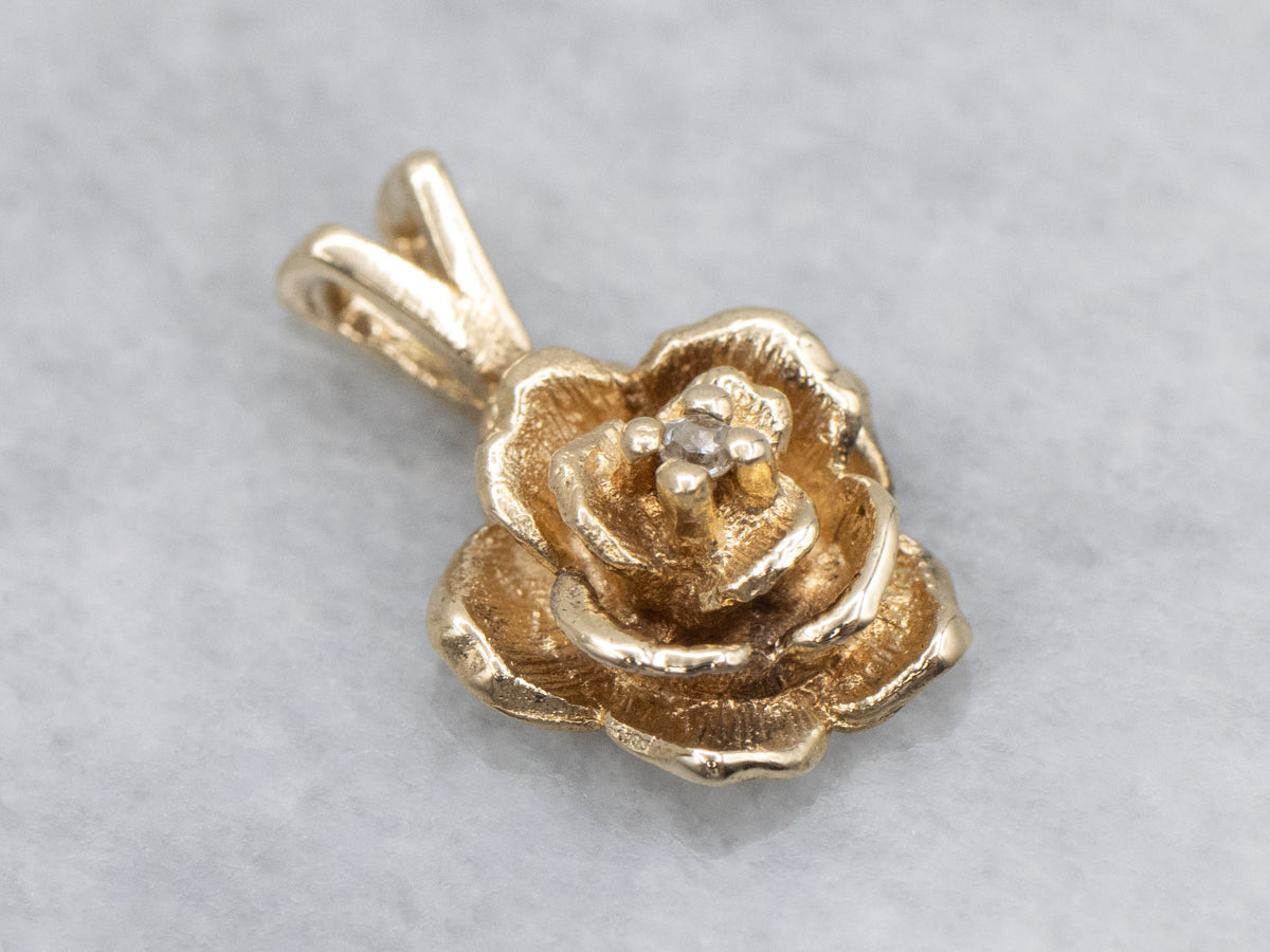 Diamond Yellow Gold Rose-Flower Pendant