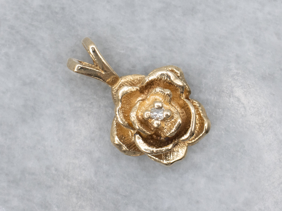 Diamond Yellow Gold Rose-Flower Pendant