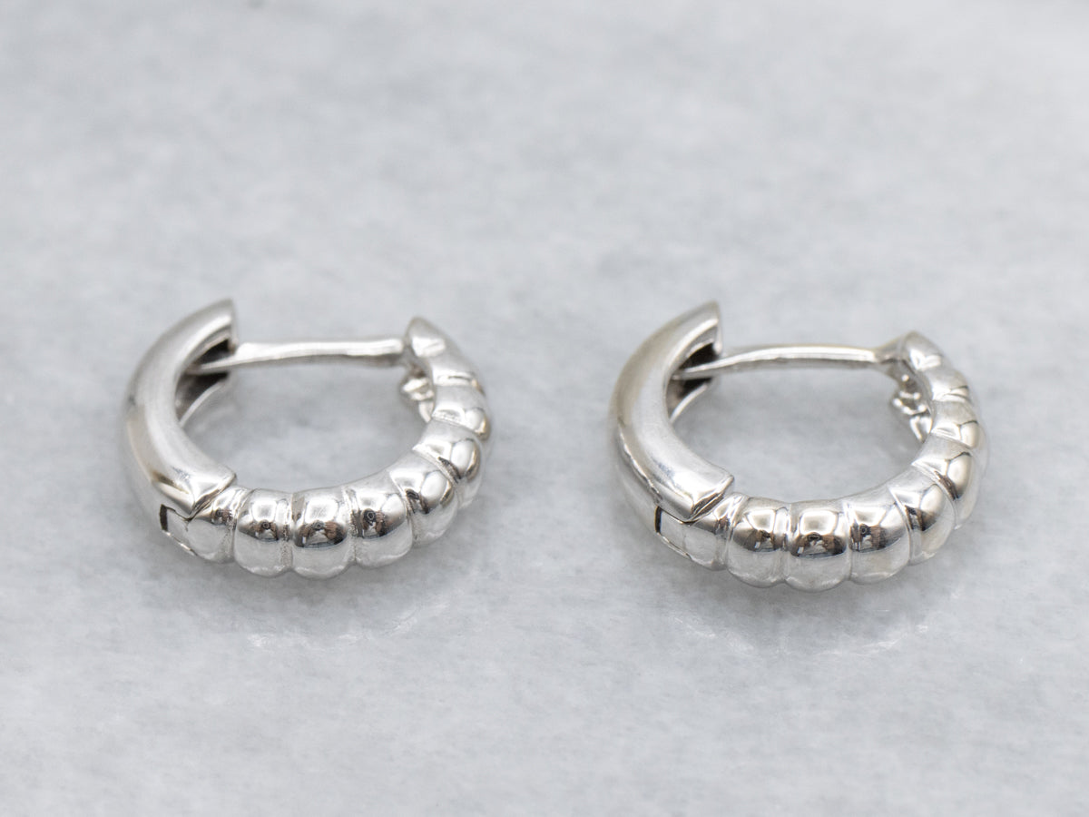 Italian White Gold Ribbed Hoop Earrings