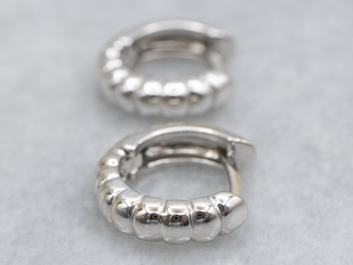 Italian White Gold Ribbed Hoop Earrings