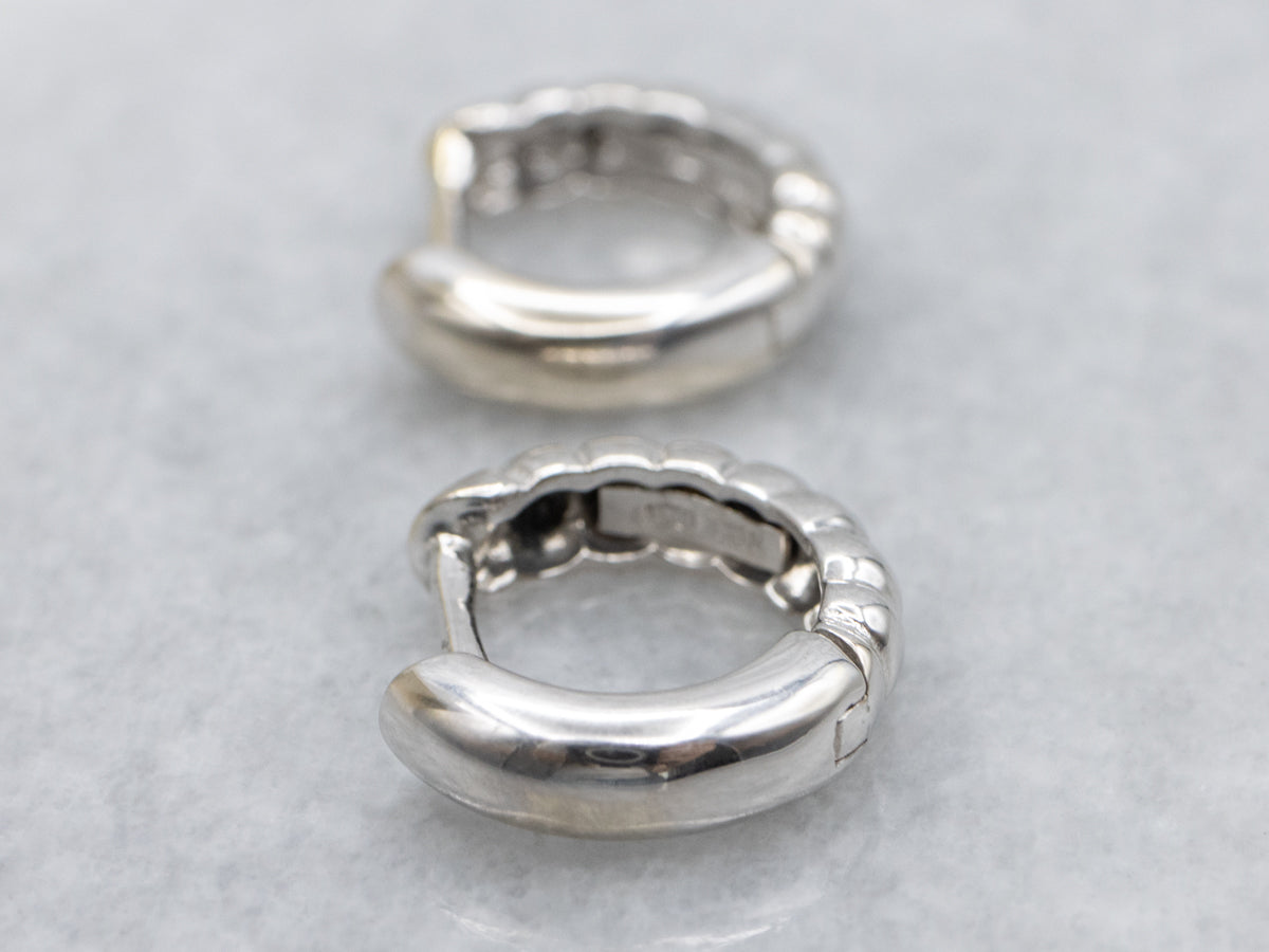 Italian White Gold Ribbed Hoop Earrings