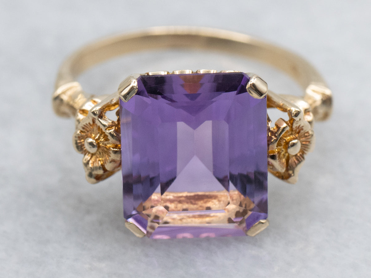 Amethyst Gemstone in Vintage Gold Floral Setting