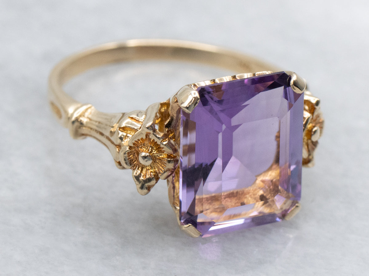 Amethyst Gemstone in Vintage Gold Floral Setting