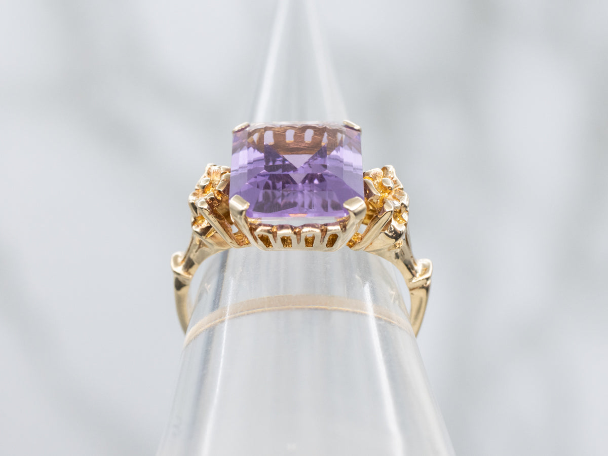 Amethyst Gemstone in Vintage Gold Floral Setting