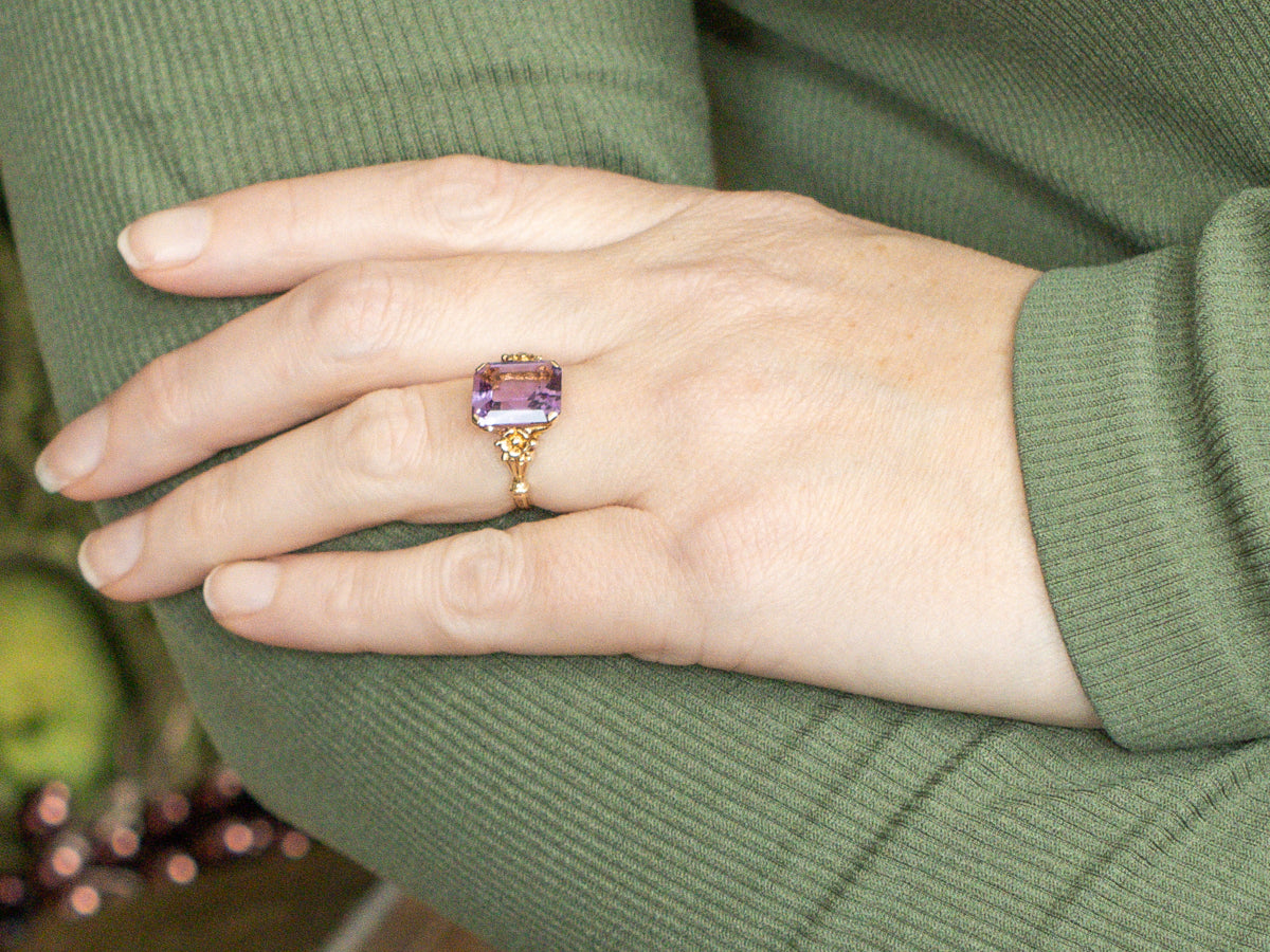 Amethyst Gemstone in Vintage Gold Floral Setting