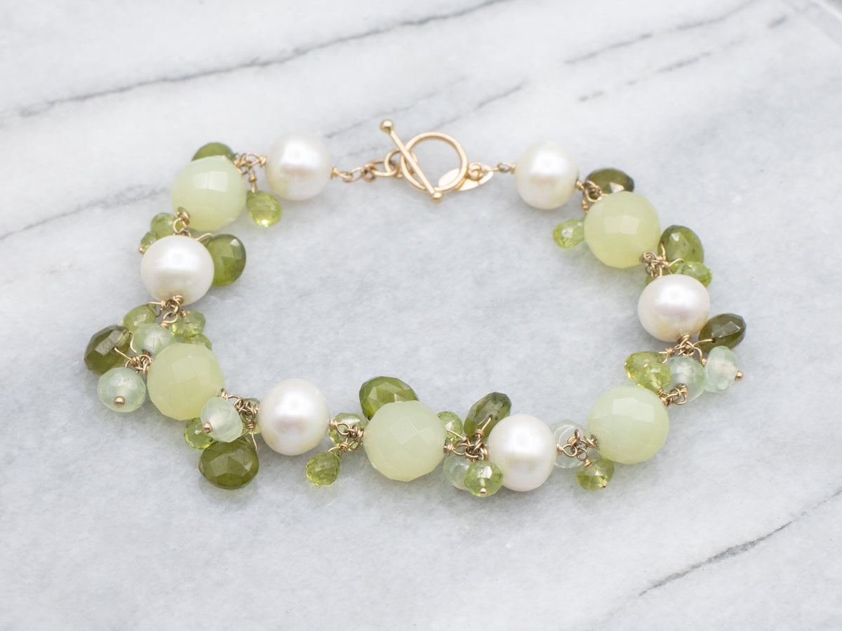 Gemmy Green-Hued Multi-Gemstone and Pearl Bracelet