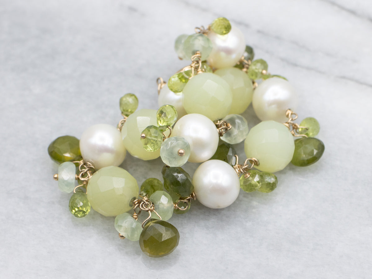 Gemmy Green-Hued Multi-Gemstone and Pearl Bracelet