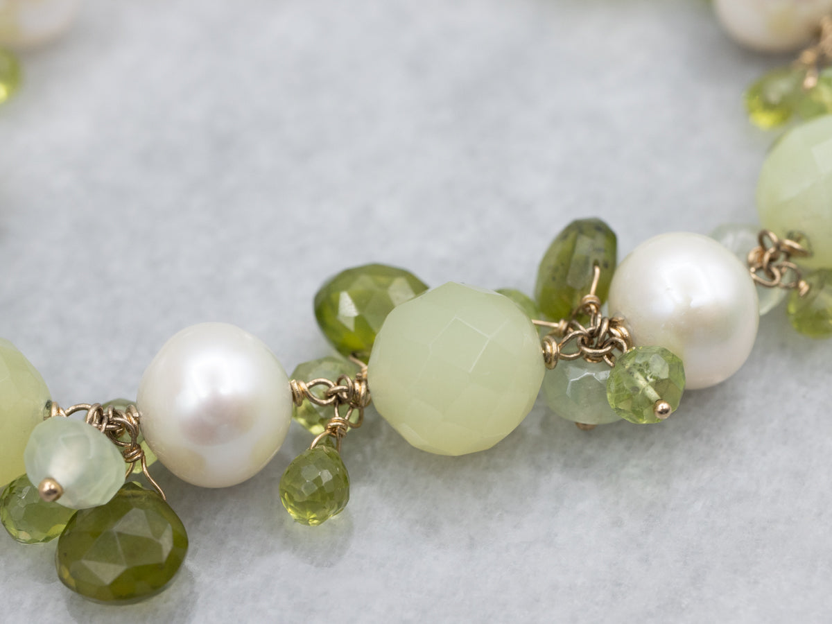Gemmy Green-Hued Multi-Gemstone and Pearl Bracelet