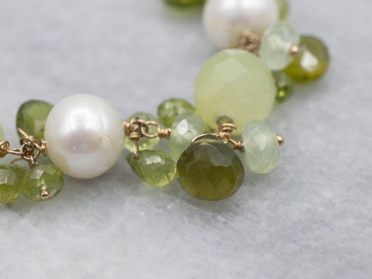 Gemmy Green-Hued Multi-Gemstone and Pearl Bracelet