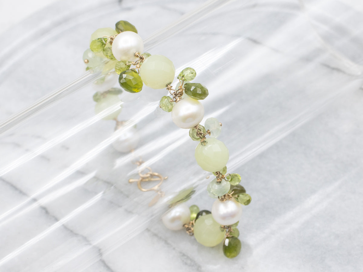 Gemmy Green-Hued Multi-Gemstone and Pearl Bracelet