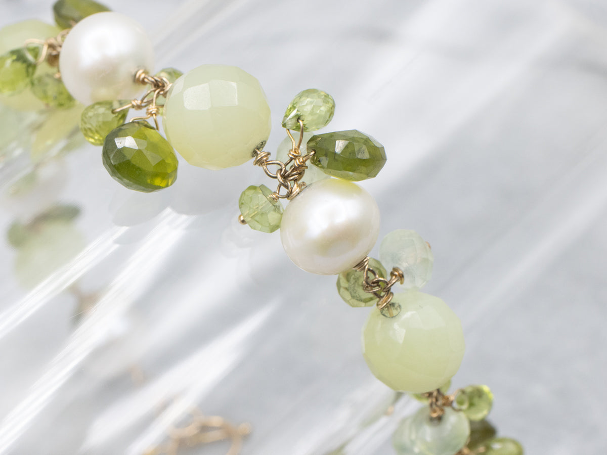 Gemmy Green-Hued Multi-Gemstone and Pearl Bracelet