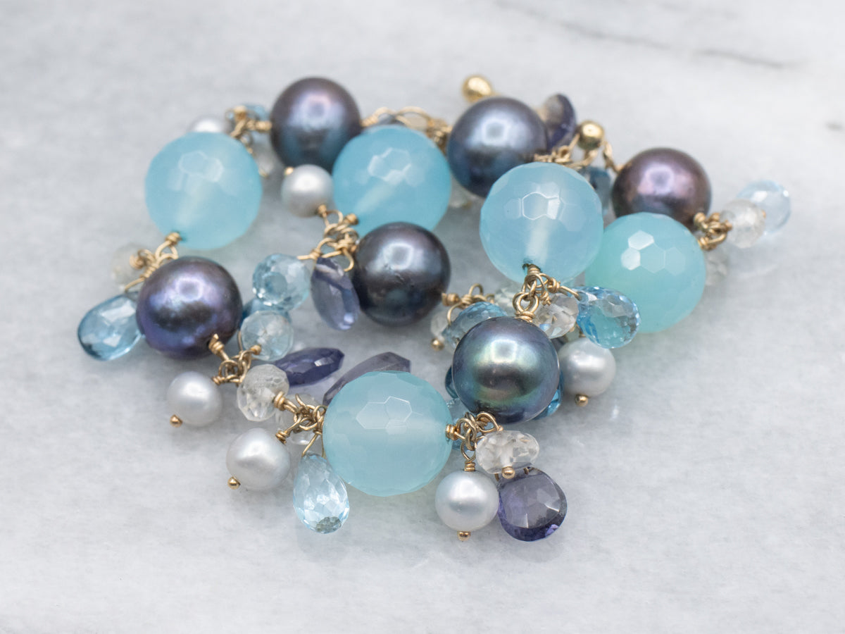 Dyed Pearl and Blue Topaz Multi-Gemstone Gemmy Beaded Bracelet