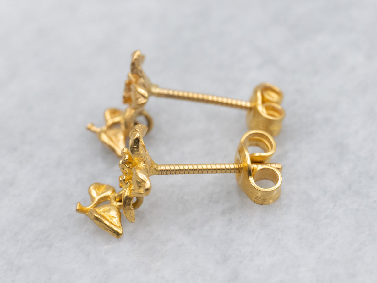 Golden 22-Karat Daffodil Flower Stud Earrings