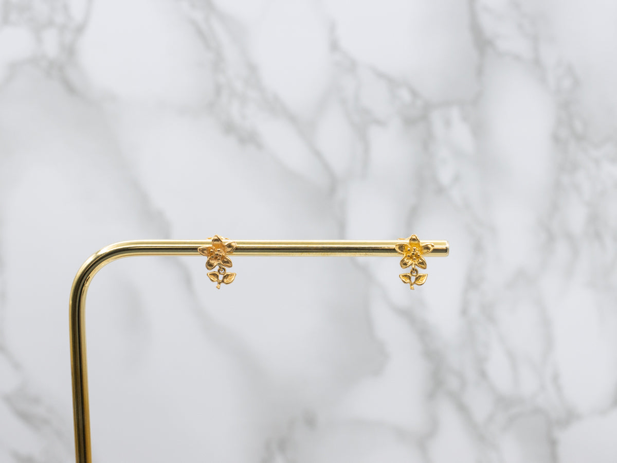 Golden 22-Karat Daffodil Flower Stud Earrings