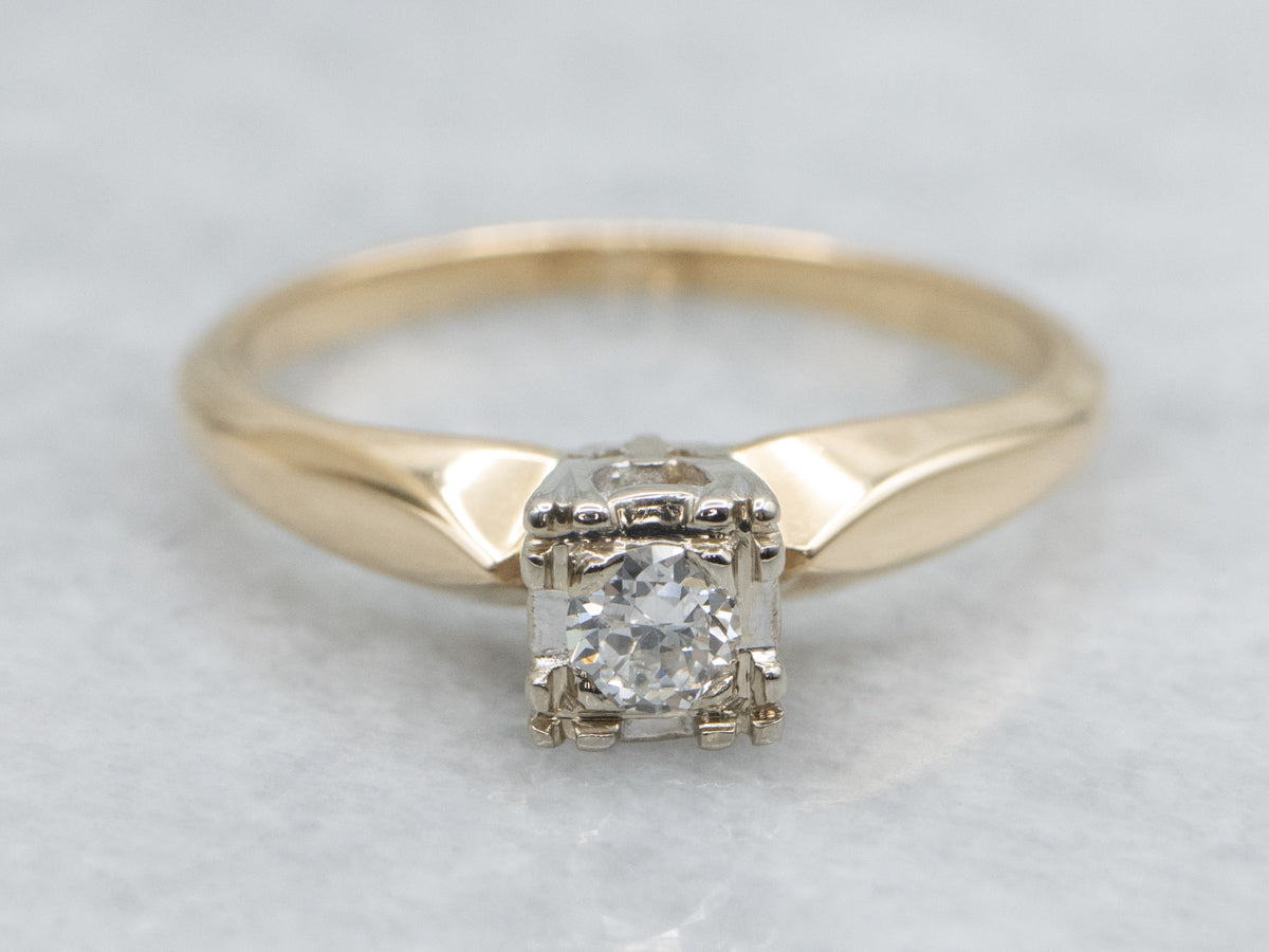 Diamond Solitaire in Two-Tone Gold Engagement Setting