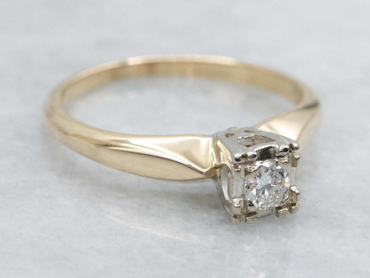 Diamond Solitaire in Two-Tone Gold Engagement Setting