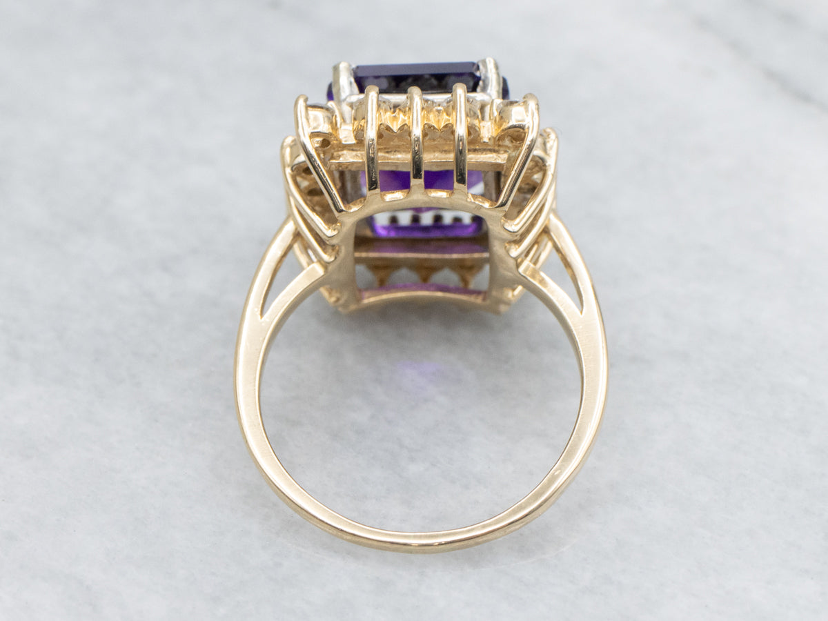 Amethyst and Diamond Two-Tone Halo Ring
