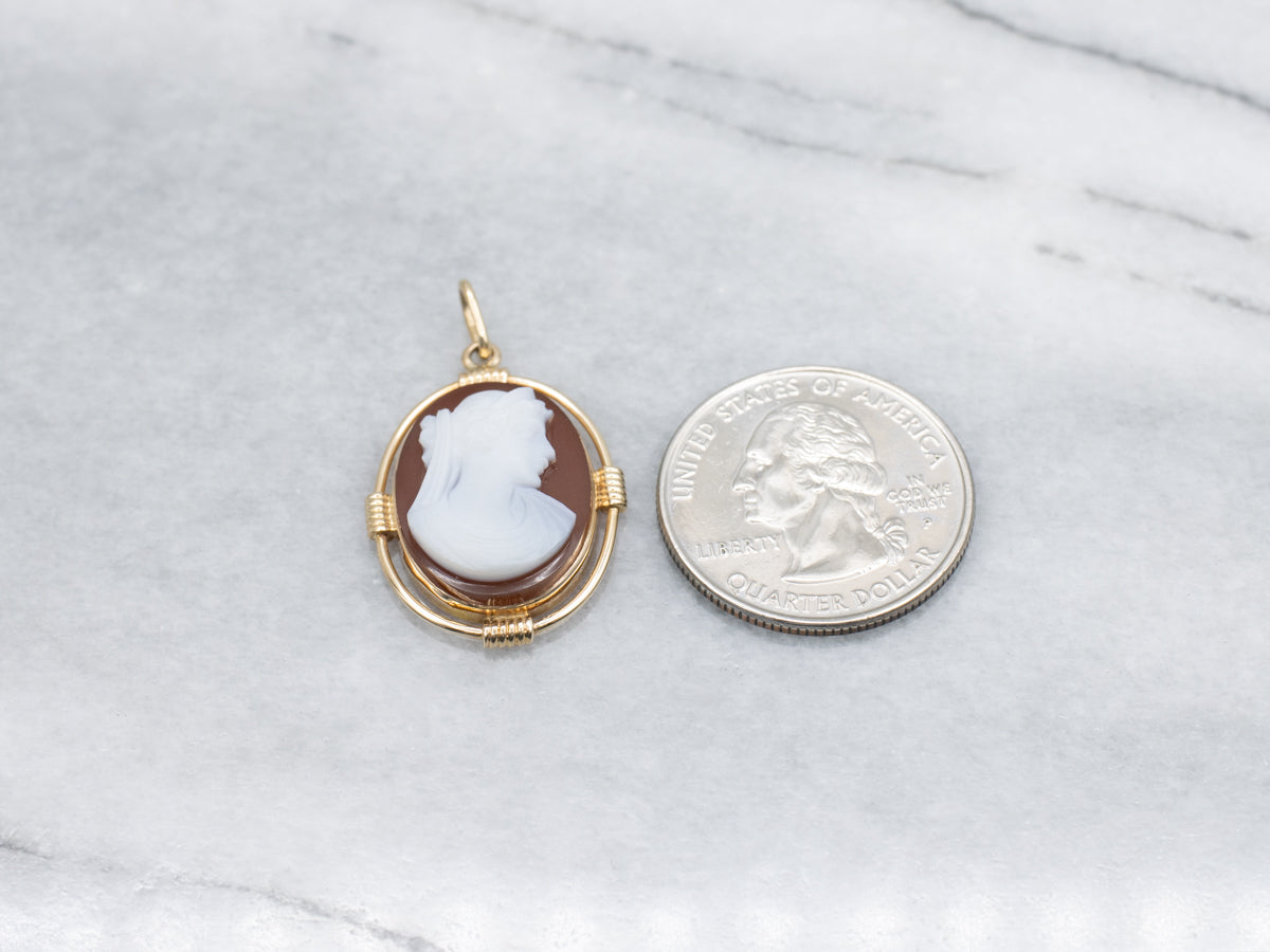 Vintage Sardonyx Cameo Yellow Gold Pendant