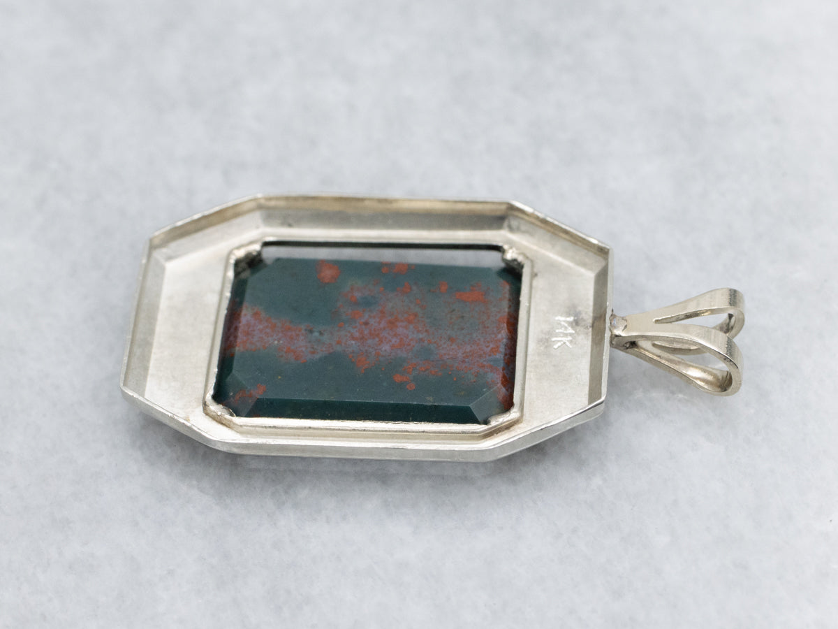 1950s Engraved White Gold Bloodstone Pendant