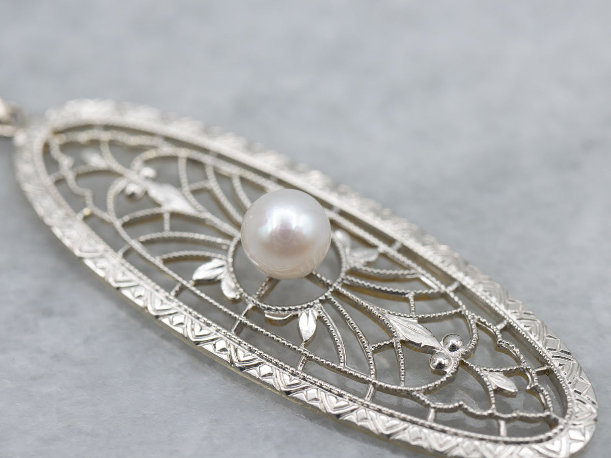 1920s Gold Filigree Pearl Pendant