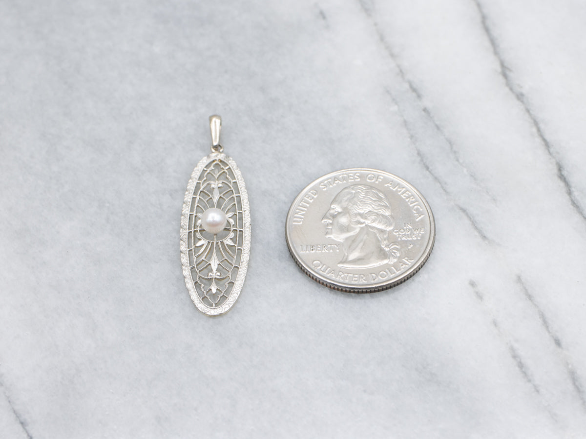 1920s Gold Filigree Pearl Pendant