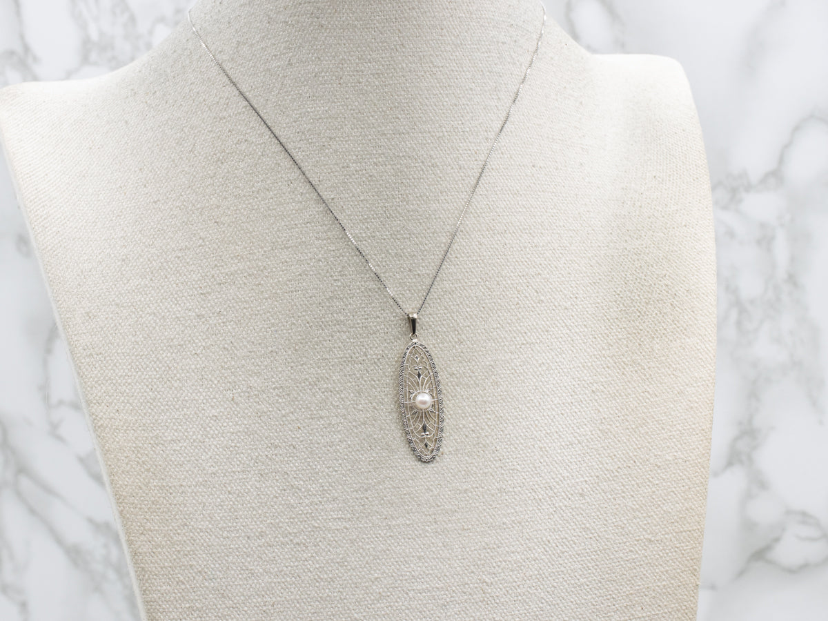 1920s Gold Filigree Pearl Pendant