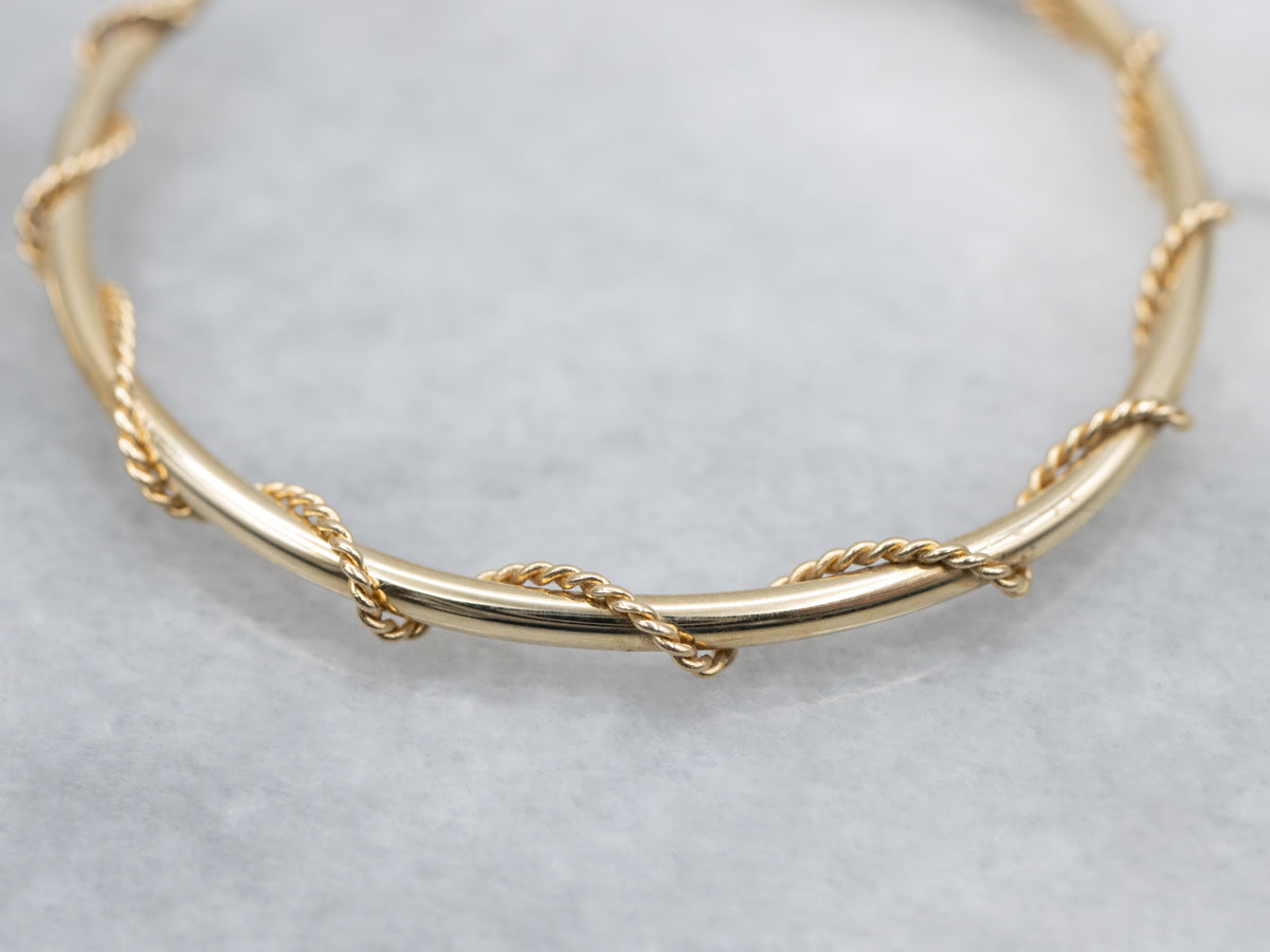 Yellow Gold Hoop Earring with Rope Twist Accent