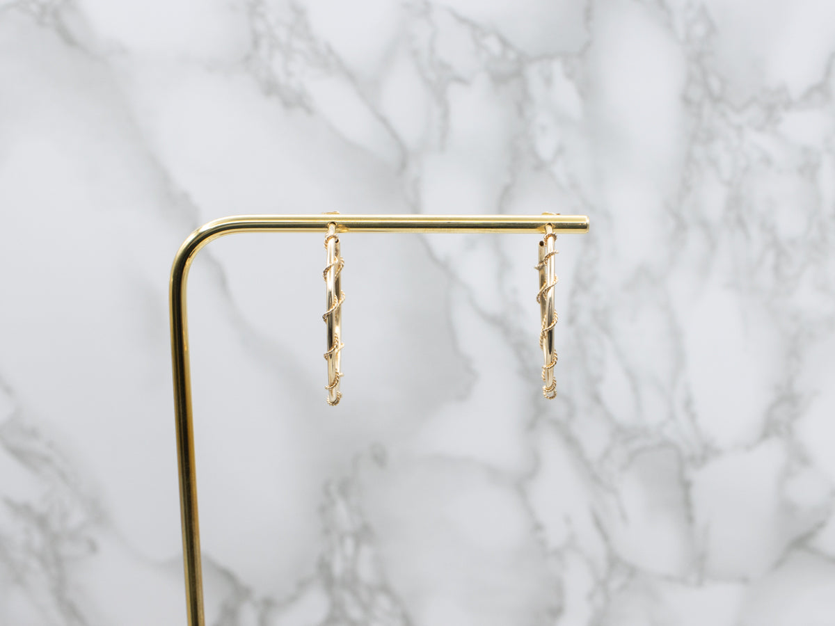 Yellow Gold Hoop Earring with Rope Twist Accent