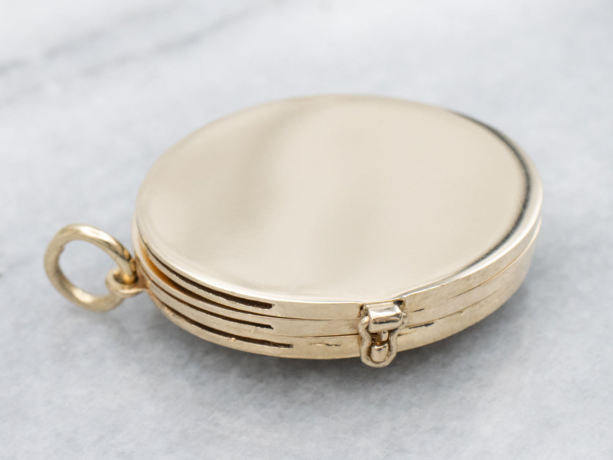 French Victorian Revival 14K Yellow Gold Turquoise Hand Painted Enamel Locket