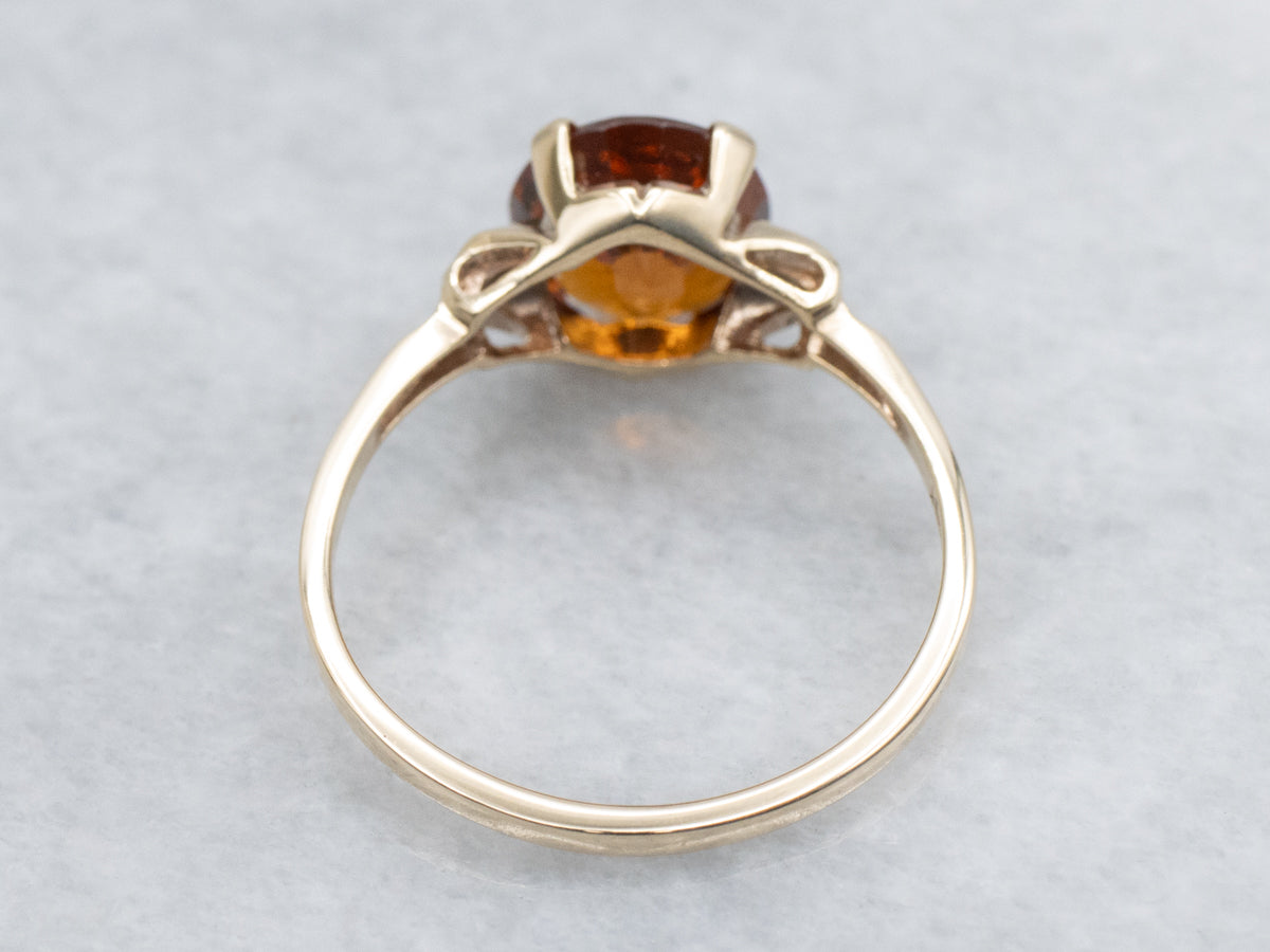 Oval Hessonite Garnet Yellow Gold 1940s Solitaire Ring