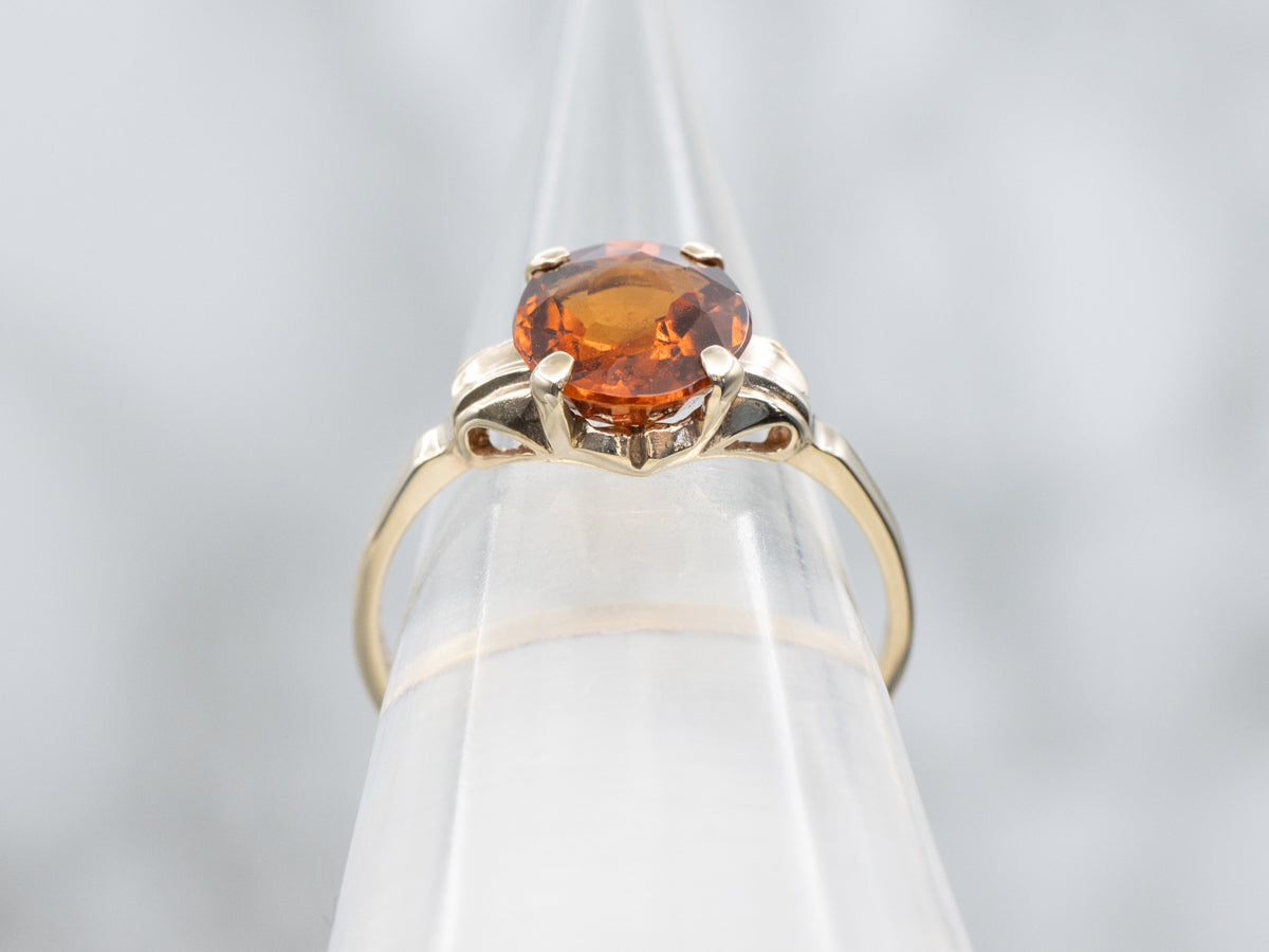 Oval Hessonite Garnet Yellow Gold 1940s Solitaire Ring